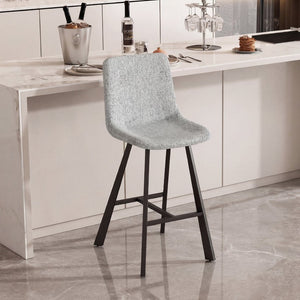 English Elm Modern Upholstered Gray Fabric Barstool with Black Metal Frame for Kitchen Island W5096P400393