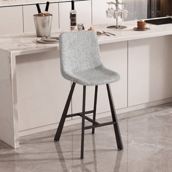 English Elm Modern Upholstered Gray Fabric Barstool with Black Metal Frame for Kitchen Island W5096P400393