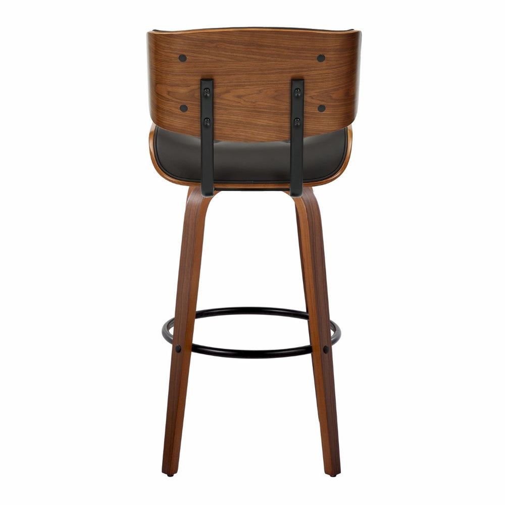 English Elm Fixed-height Swivel Barstools Walnut Back Espresso Seat Mid-century Kitchen Pair B202S01926