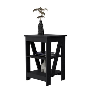 English Elm Clio modern auxiliary table with two open shelves for living room storage and decorative display, durable engineered wood Black 34.65 L x 20.87 W x 3.15 H B128P189931