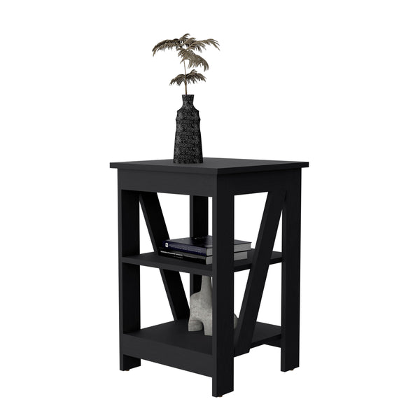 English Elm Clio modern auxiliary table with two open shelves for living room storage and decorative display, durable engineered wood Black 34.65 L x 20.87 W x 3.15 H B128P189931