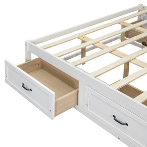 English Elm Queen Platform Bed with Six Storage Drawers Low Profile Frame for Modern Bedrooms Antique White N708P263022K-1