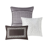 Madison Park Rhapsody Transitional 6 Piece Reversible Jacquard Quilt Set with Throw Pillows MP13-3400 Grey/Taupe