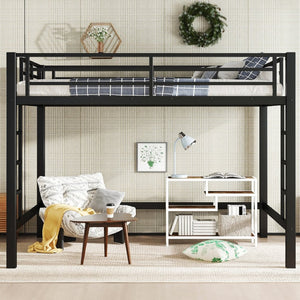 English Elm Queen Metal Loft Bed With Easy Climbing Ladder & Safety Guardrails – Perfect For Stylish Space-Saving! W1580S00341-GIGA