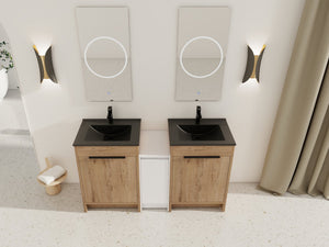 English Elm 60 Inch Freestanding Bathroom Vanity With Black Sink, Soft-Close Doors & Ample Storage Space W999S00322