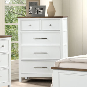 English Elm Modern Farmhouse Two-Tone 8-Drawer Chest 34"W x17"D x48"H White & Dark Brown, Dovetail Drawers, Nickel Hardware B2741P370381