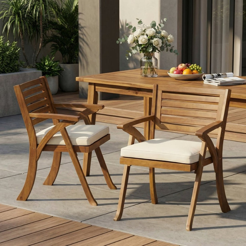 English Elm Helen Outdoor Acacia Hardwood Dining Chairs Curved Slat Back Patio Set of Two 54555.00TEA