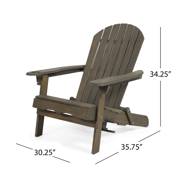 English Elm Christopher Knight Home® - BELLWOOD Adirondack Chair with Folding Design, Rustic Outdoor Wood Seat, Built-In Cup Holder Comfort Grey 37.75 L x 26.75 W x 8.5 H 68940.00GRY