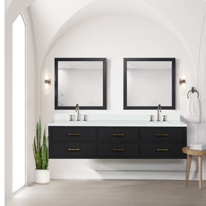 English Elm Black Double Bath Vanity With Cultured Marble Top, 80" Width, And Two Elegant Mirrors For Storage B2731S01585