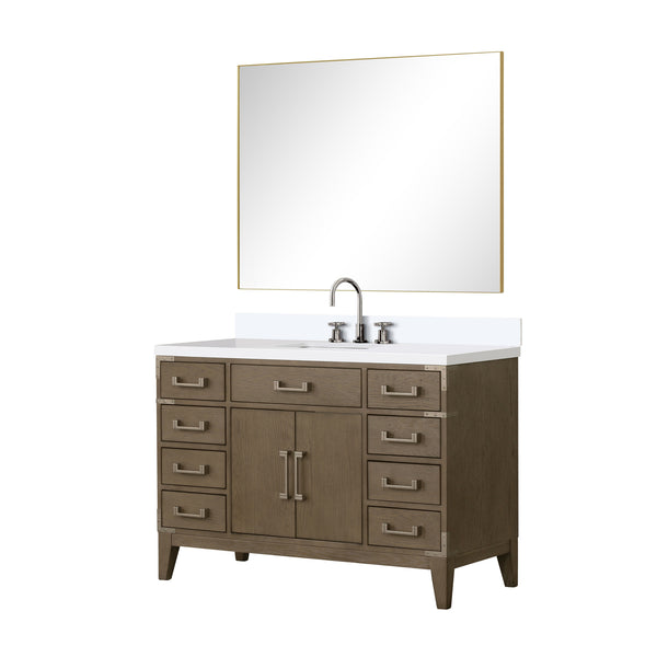English Elm Grey Oak Single Bath Vanity Set With Cultured Marble Top, Chrome Faucet & 46" Framed Mirror Included B2731S02022