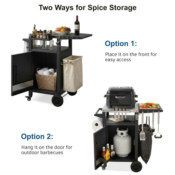 English Elm K&k Outdoor Grill Cart Stainless Steel Prep Station with Storage and Drop Leaf N707P379798B