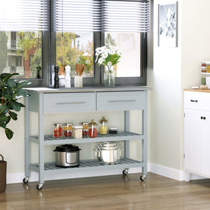 English Elm Homcom Rolling Kitchen Island With Stainless Steel Top, 2-Tier Storage, Drawers & Casters In Light Gray W2225P217369
