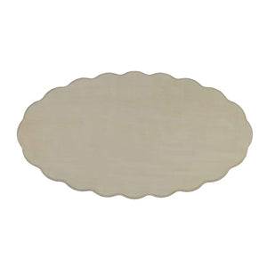 English Elm Oval Noble Scalloped Edge Coffee Table with Turned Tapered Legs and Bottom Shelf, Antique White Finish B016P310529