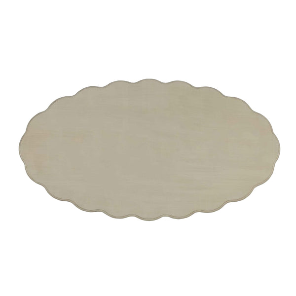 English Elm Oval Noble Scalloped Edge Coffee Table with Turned Tapered Legs and Bottom Shelf, Antique White Finish B016P310529