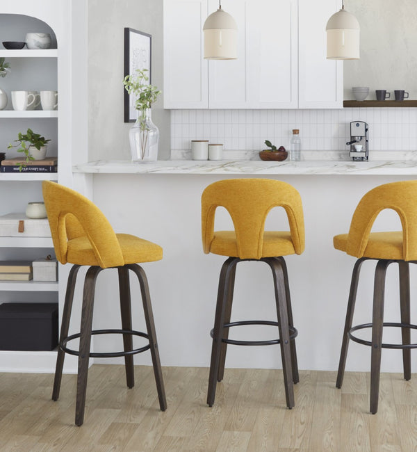 English Elm Fixed-height Swivel Barstools Bentwood Walnut Legs Round Footrest Kitchen Island Set B202S01876