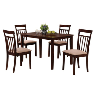 English Elm Espresso 5-Piece Dining Set with Beige Microfiber Cushions, Slatted Backs, Warm Veneer Finish Elegance B062P189103