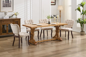 English Elm French Vintage Tufted Upholstered Dining Chair with High-Density Foam, Solid Wood Frame, 300lb Capacity Beige W1143P214540