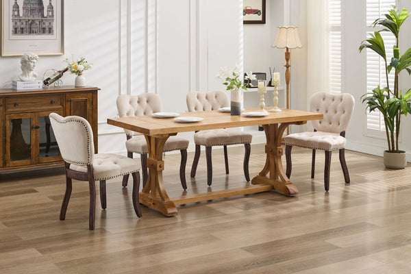 English Elm French Vintage Tufted Upholstered Dining Chair with High-Rebound Foam, Solid Wood Frame, 300lb Capacity Beige W1143P214540