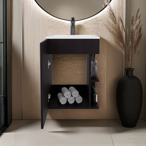 English Elm Colton Black Free-Standing Bathroom Vanity 45cm – Compact Modern Sink Cabinet with Door & Open Shelf for Small Spaces B070S00400