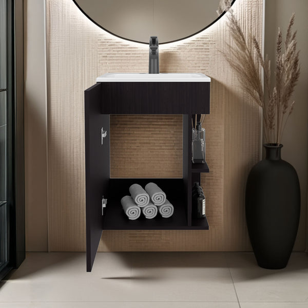 English Elm Colton Black Free-Standing Bathroom Vanity 45cm – Compact Modern Sink Cabinet with Door & Open Shelf for Small Spaces B070S00400