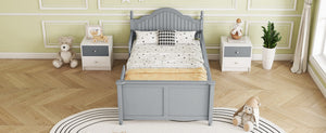English Elm Twin Low Profile Kids Platform Bed Solid Pine Frame with Guardrails and Storage Grey W2593P411270