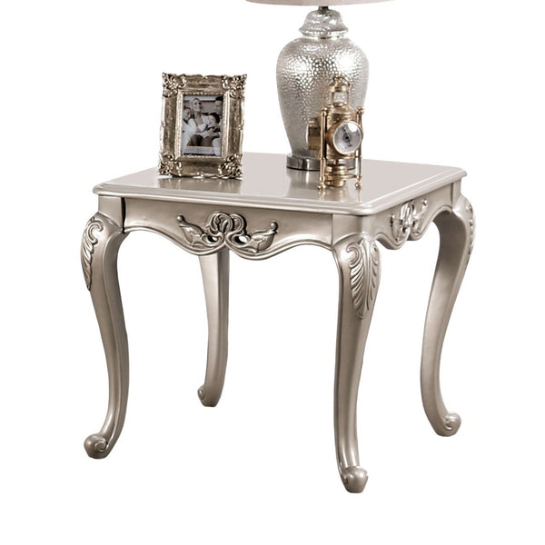 English Elm Traditional End Table With Elegant Curved Legs, Carved Design, And Chic Champagne Finish For Living Rooms B2741P361141-GIGA