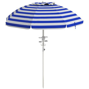 English Elm Outsunny 5.7' Portable Beach Umbrella - Uv 40+ Protection, Adjustable Height, Cup Holders & Hooks W2225P200537-GIGA