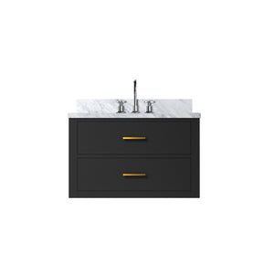 English Elm Black Single Bath Vanity With Elegant Carrara Marble Top & Chrome Faucet - Stylish Storage Solution! B2731P257917