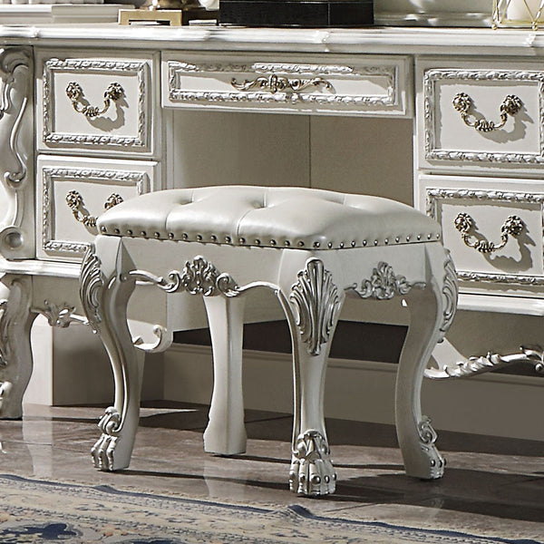 English Elm Champagne Bone White Tufted Vanity Stool with Button Detailing, Plush Synthetic Leather Seat, 20" High B062P215392