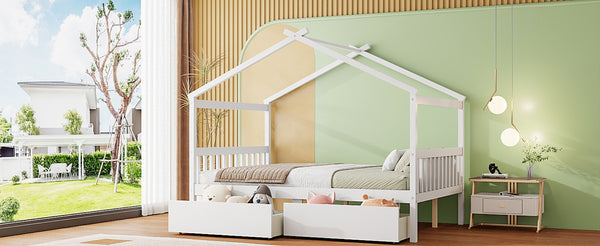 English Elm Twin House Bed Solid Pine Kids Cottage Frame with Storage Drawers Imaginative Room N708P309247K