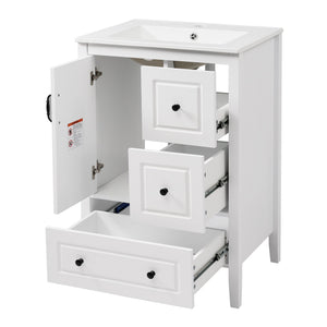 English Elm Christopher Knight Home® - 24 Freestanding Retro Bathroom Vanity with Ceramic Sink, Soft-Close Cabinet & Drawers, Painted MDF Finish White N759P292551K