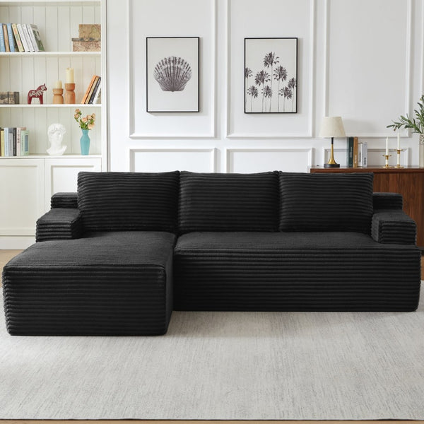 English Elm L-shaped Corduroy Modular Sectional Deep Seat Cloud Sofa for Living Room or Apartment W2339P424643