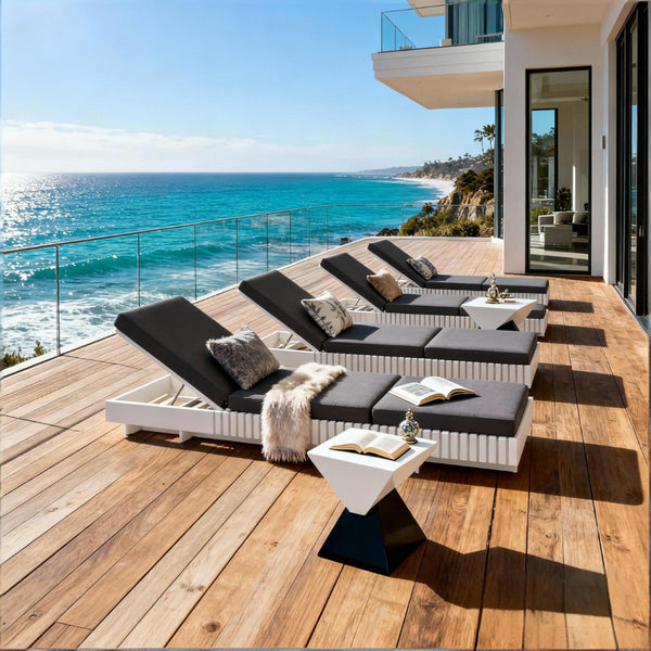 English Elm Modern Acacia Wood Outdoor Chaise Lounge Slatted Reclining Poolside Sun Chair Dark Grey,White N770P281696W_N770P208326G
