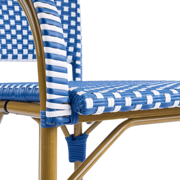 English Elm Outdoor Woven Rattan Bistro Armchairs Set of 2 Aluminum Frame Patio Cafe Seating Blue,Natural+White N768P386559N