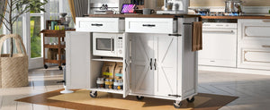 English Elm K&k Farmhouse Rolling Kitchen Island with Drop Leaf Power Outlets and Storage Cabinet White N707S170348W