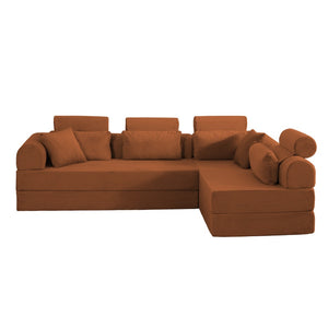 English Elm L Shaped Corduroy Sectional Sofa Converts to Sleeper Bed Space Saving Modular Couch Orange W5532S00004