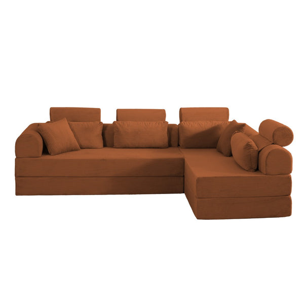 English Elm L Shaped Corduroy Sectional Sofa Converts to Sleeper Bed Space Saving Modular Couch Orange W5532S00004