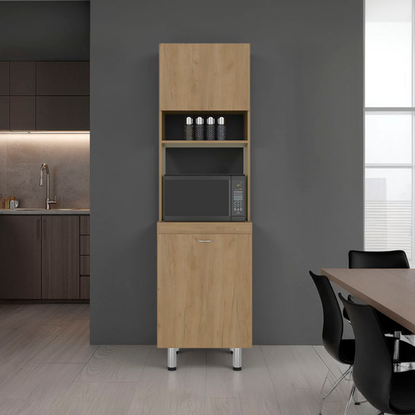 English Elm Fingal Natural Oak Pantry Cabinet with Microwave Niche and Closed Kitchen Storage B097P474321