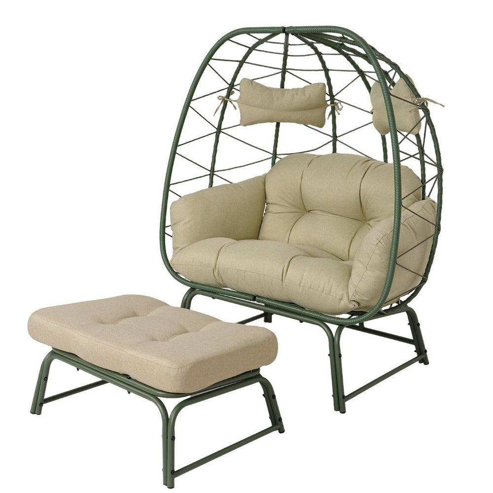 English Elm Double Egg Wicker Lounge Chair with Ottoman Bohemian Pe Rattan Outdoor Patio Seat T5880P501485