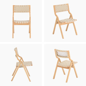 English Elm Wood Folding Dining Chairs with Rattan Woven Seat and Webbing Back Set of 2 Beige,Natural T3623P431378