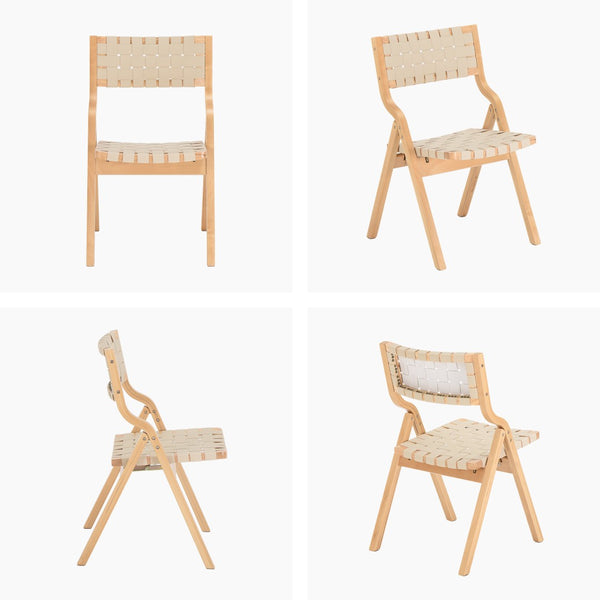 English Elm Wood Folding Dining Chairs with Rattan Woven Seat and Webbing Back Set of 2 Beige,Natural T3623P431378