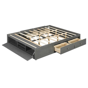 English Elm Queen Platform Storage Bed with Hydraulic Lift Footboard and Four Drawers Antique Finish Gray LP000139AAE
