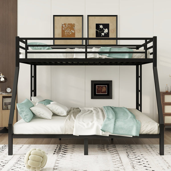 English Elm Metal Queen Over King Bunk Bed – Heavy-Duty, Space-Saving Design For Teens & Adults, Black Finish W1580S00072