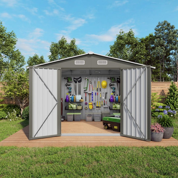 English Elm 10 X 8 Ft Galvanized Steel Outdoor Shed with Lockable Doors and Vented Window W3213S00003