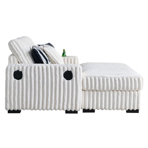English Elm 61.42Inch Square Arm Loveseat With Ottoman Upholstered Velvet, Bluetooth Speaker, Wireless Charger, USB Ports, Cup Holder, Cozy Channeling Design Beige W579S00019