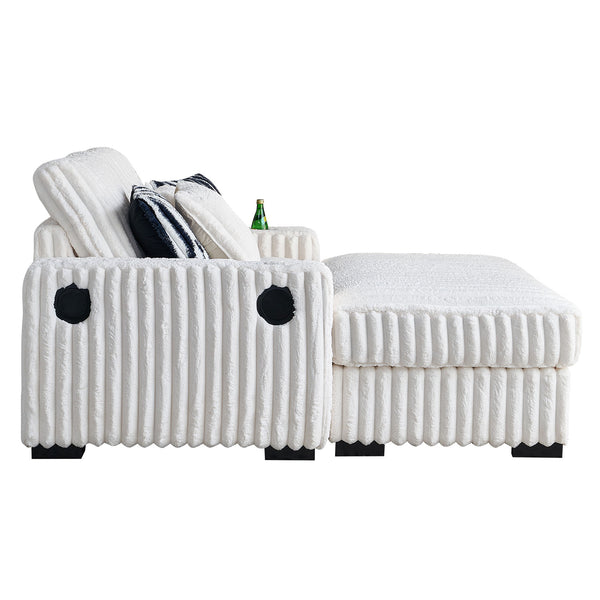 English Elm 61.42Inch Square Arm Loveseat With Ottoman Upholstered Velvet, Bluetooth Speaker, Wireless Charger, USB Ports, Cup Holder, Cozy Channeling Design Beige W579S00019