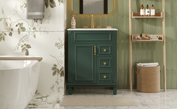 English Elm 24" Stylish Bathroom Vanity With Ceramic Sink & Soft-Close Drawers, Perfect For Small Spaces! N710P318989F