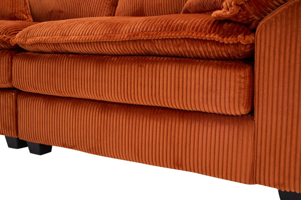 English Elm Corduroy Plush 2-Seat Sofa with 2 Back Cushions, Toss Pillows & Ottomans — Deep Seat Comfort Orange W2363S00066