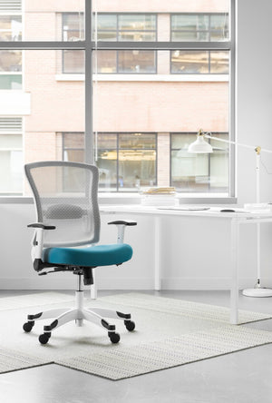 OSP Home Furnishings White Frame Ergonomic Mesh Manager Chair with Lumbar Support for Executive Office Use 317W-W1C1F2W-7