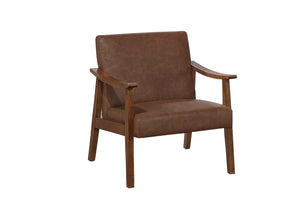 English Elm Stylish Mid-Century Faux Leather Accent Chair with Wooden Frame, Sloped Arms and Padded Seat Brown 27 L x 13 W x 23 H B011P369874